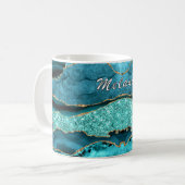Mug en marbre turquoise en Parties scintillant ble (Devant gauche)