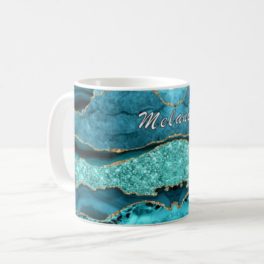 Mug en marbre turquoise en Parties scintillant ble (Devant gauche)