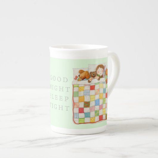 Mug en porcelaine fine COZY QUILT - Vert (Devant droit)