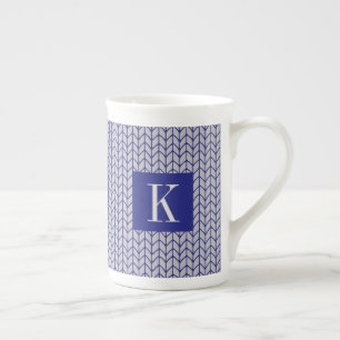 Mug en porcelaine osseuse en TRAME GRIS BLEU + Ini