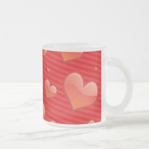 Mug en verre dépoli à coeurs rouges