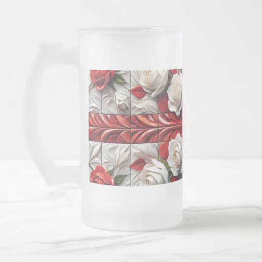 Mug en verre dépoli avec design Rose anglais (Gauche)