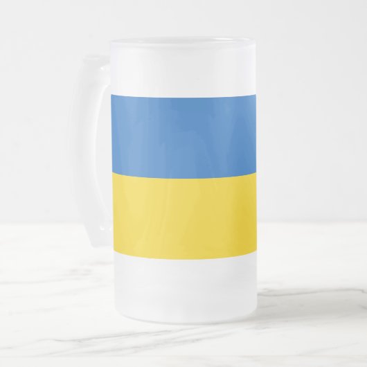 Mug en verre dépoli avec drapeau de l'Ukraine (Devant gauche)
