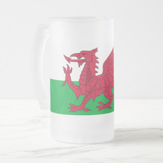 Mug en verre dépoli avec drapeau du Pays de Galles (Devant gauche)