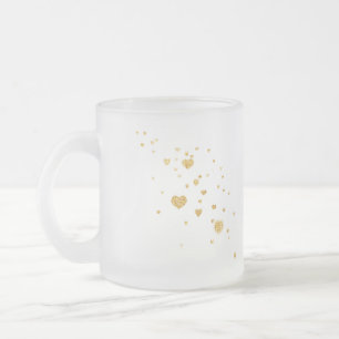 Mug en verre givré avec cœurs pailletés de faux or