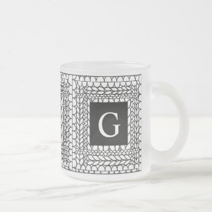 Mug en verre givré KNIT PURL BLANC + Initiale II