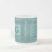 Mug en verre givré KNIT PURL TEAL + Initiale (Devant gauche)