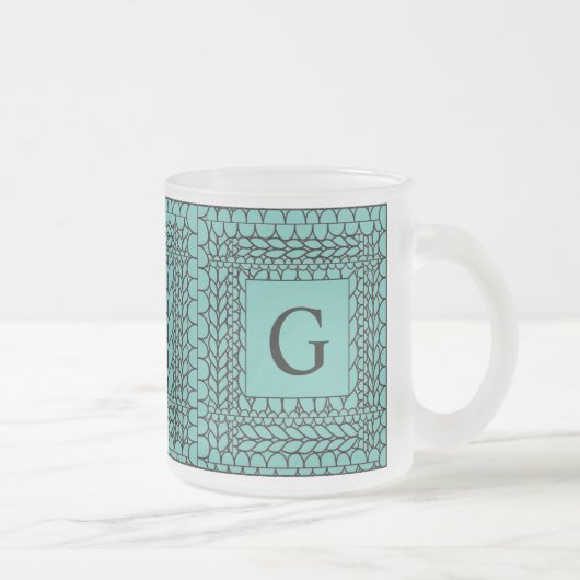 Mug en verre givré KNIT PURL TEAL + Initiale (Droit)