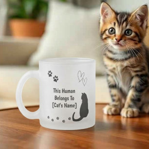 Mug en verre givré personnalisé avec chat noir