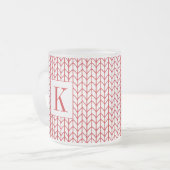 Mug en verre givré RED LINE KNIT + Initiale (Devant gauche)