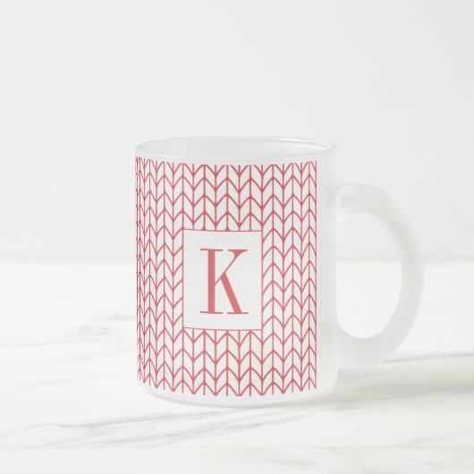 Mug en verre givré RED LINE KNIT + Initiale (Droit)