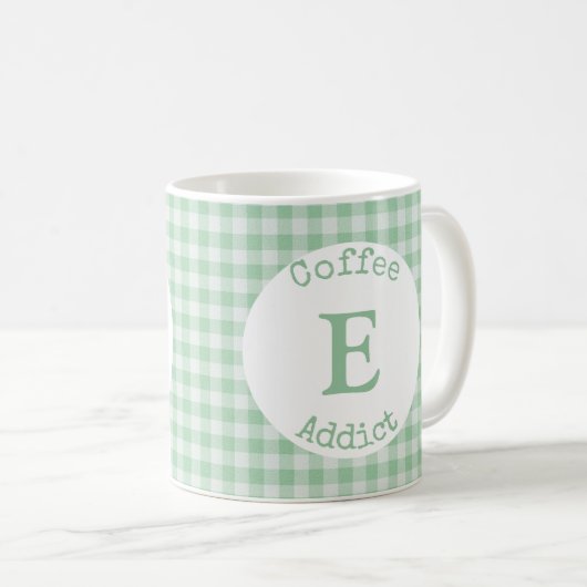 Mug En vichy en plaid vert et blanc avec nom (Devant droit)