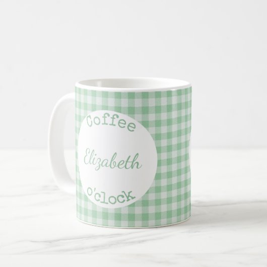 Mug En vichy en plaid vert et blanc avec nom (Devant gauche)