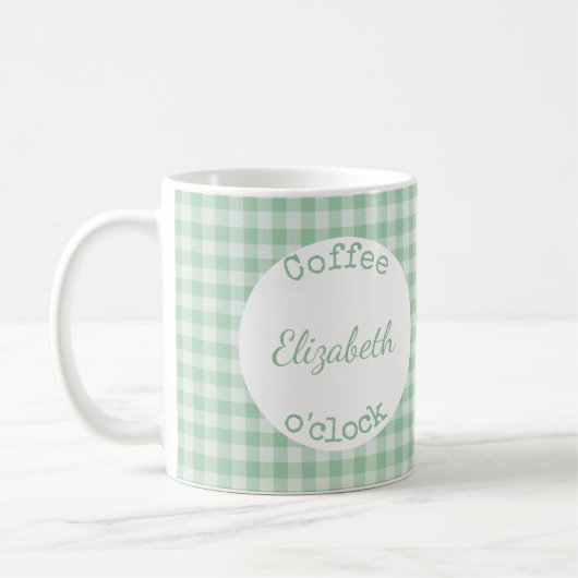 Mug En vichy en plaid vert et blanc avec nom (Gauche)
