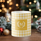 Mug En vichy jaune Monogramme Crest Personnalisé