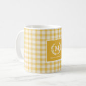 Mug En vichy jaune Monogramme Crest Personnalisé (Devant gauche)