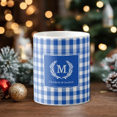 Mug En vichy monogramme bleu personnalisé