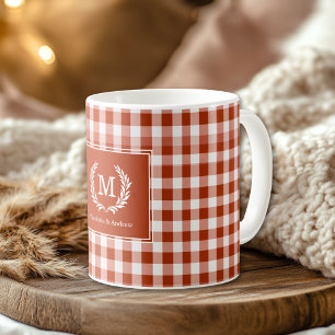 Mug En vichy Monogramme Orange-Rouge Crest Personnalis