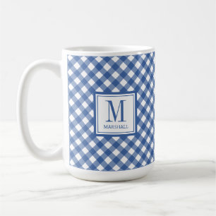Mug en vichy Plaid Blue Nom personnalisé Anniversaire