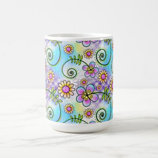 Mug En vichy pourpre avec fleurs et vignes dessinées à (Centre)