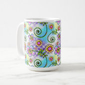 Mug En vichy pourpre avec fleurs et vignes dessinées à (Devant gauche)