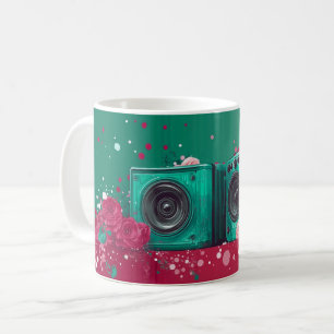 Mug Enceintes audio de style rétro entourées de roses