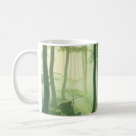 Mug Enchanted Misty Forest Serene Green Woodland Scene (Gauche)