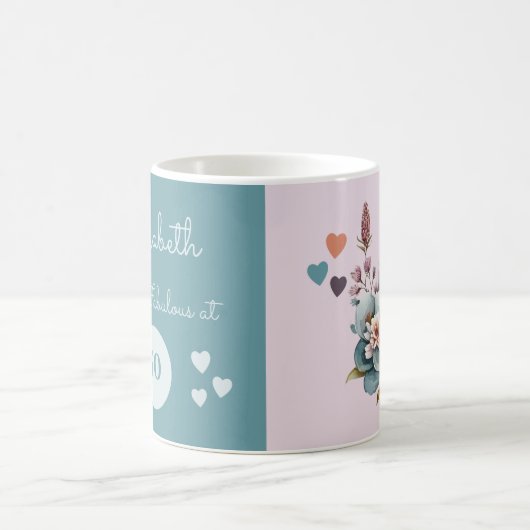 Mug Encore fabuleux à 50 ans fleuri vert rose (Centre)