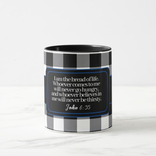 Mug Encourageant Verset Biblique, Noir Et Blanc Plaid (Centre)
