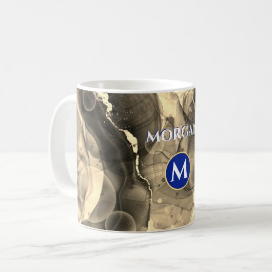 Mug Encre Liquide Sépia, Monogramme & Nom (Devant gauche)
