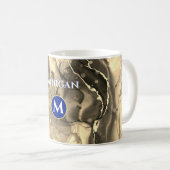 Mug Encre Liquide Tons Sépia, Monogramme & Nom (Devant droit)