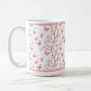 Mug Encre rose blush à motif floral contourné