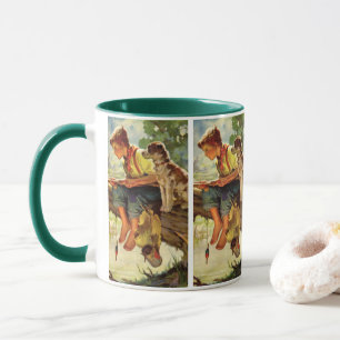 Mug Enfant vintage, Pêche avec son chien animal de com
