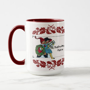 MUG ENFANTS AVEC CADEAUX DE NOËL ET FLORAUX ROUGE
