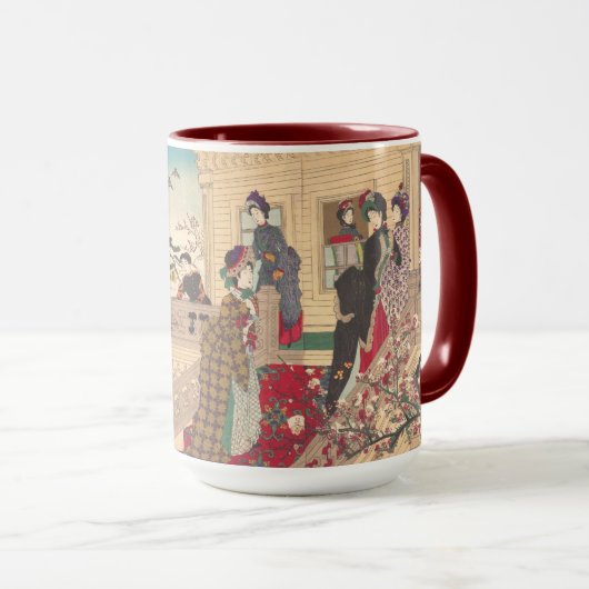 Mug Enfants jouant dans la neige sous des pruniers (Devant droit)