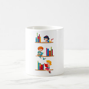 Mug Enfants lisant des livres sur une étagère