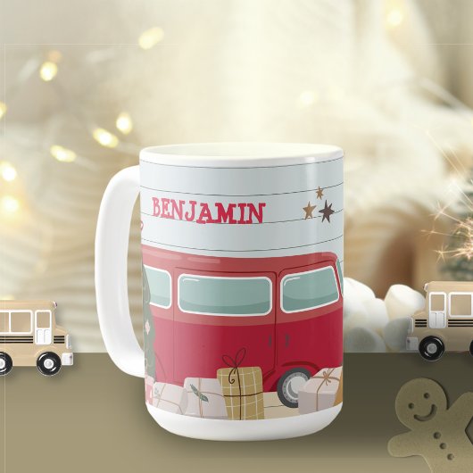 Mug Enfants Noël Arbre Aventure Bus Tente Cadeaux