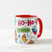 Mug Enfants Personnalisé Noël Folk Art Doodles Décor (Devant droit)