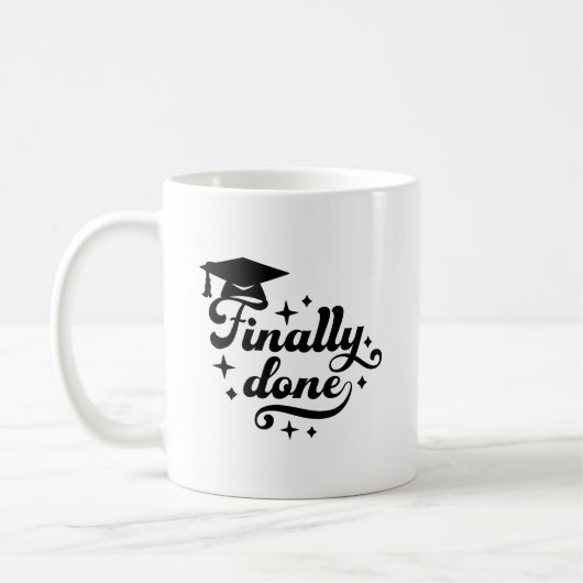 Mug Enfin Fini Script de Remise des Diplômes avec Étoi (Gauche)