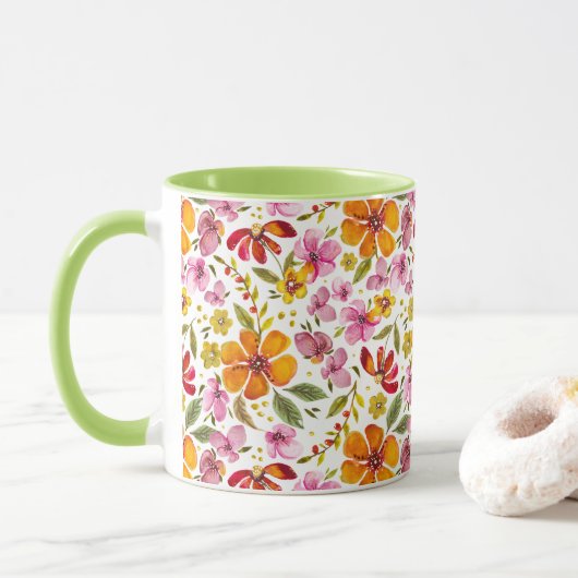 Mug Enfin Fleurs Aquarelle de Printemps (Avec donut)