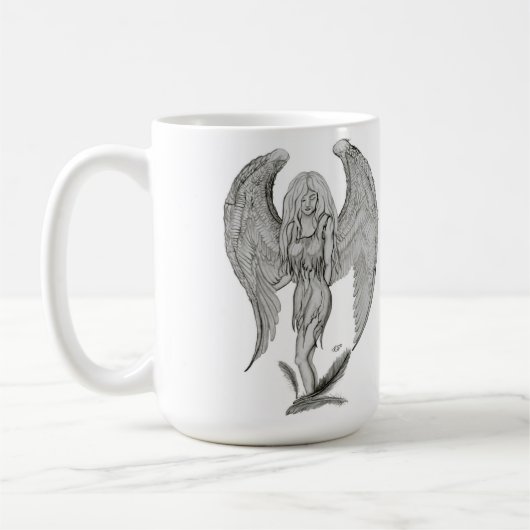 Mug Engel Bleistiftzeichnung Design noir et blanc (Gauche)