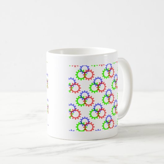 Mug Engrenages rouges, verts et bleus (Devant droit)