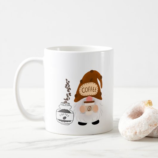 Mug Enjoy a Cup of Coffee with a Gnome on a Coffee Cup (Avec donut)