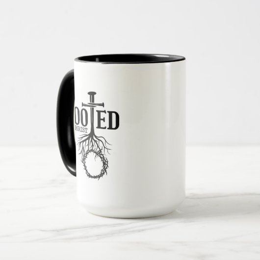 Mug Enraciné Dans Le Christ Écriture Croix Verse chrét (Devant gauche)