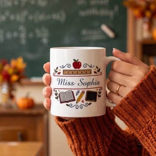 Mug enseignant aquarelle rustique, nom personnalis