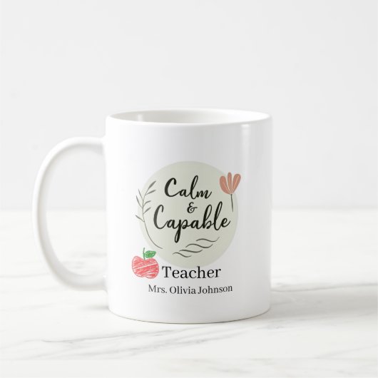 Mug Enseignant Calme & Capable Nom Personnalisé (Gauche)