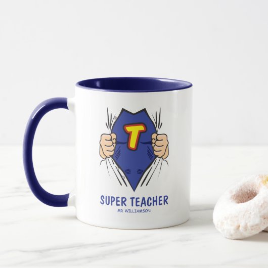 Mug Enseignant cool Superhero (Avec donut)