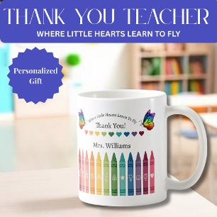 Mug Enseignant - Crayons Cœurs et Papillons