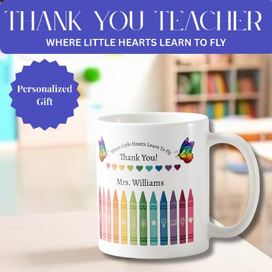 Mug Enseignant - Crayons Cœurs et Papillons