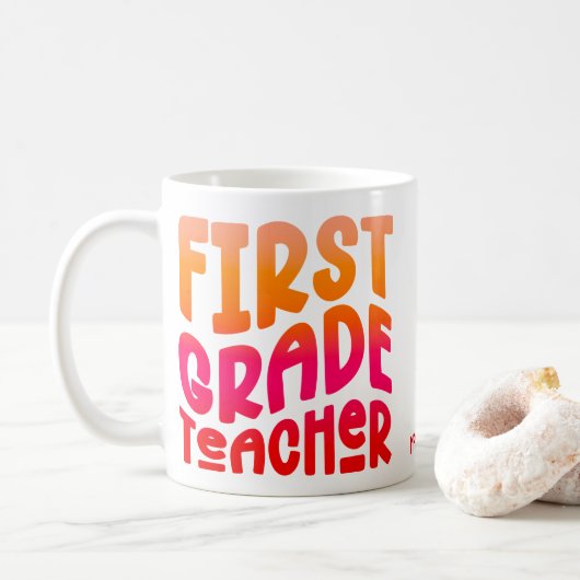 Mug Enseignant de 1re année Orange Rouge Ombre (Avec donut)